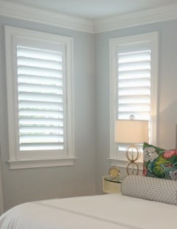 White plantation shutters with hidden tilt rods in St. George